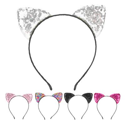 Reversible Sequin Cat Ears Headband Shiny Cat Ear Hair Hoops Women\'s Kitty Hair Accessories