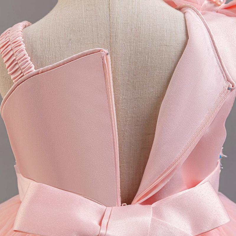 Girls Beaded Bow Tie Sequin Mesh Children's Sleeveless Evening Dress School Graduation Party Multi Layered Dress