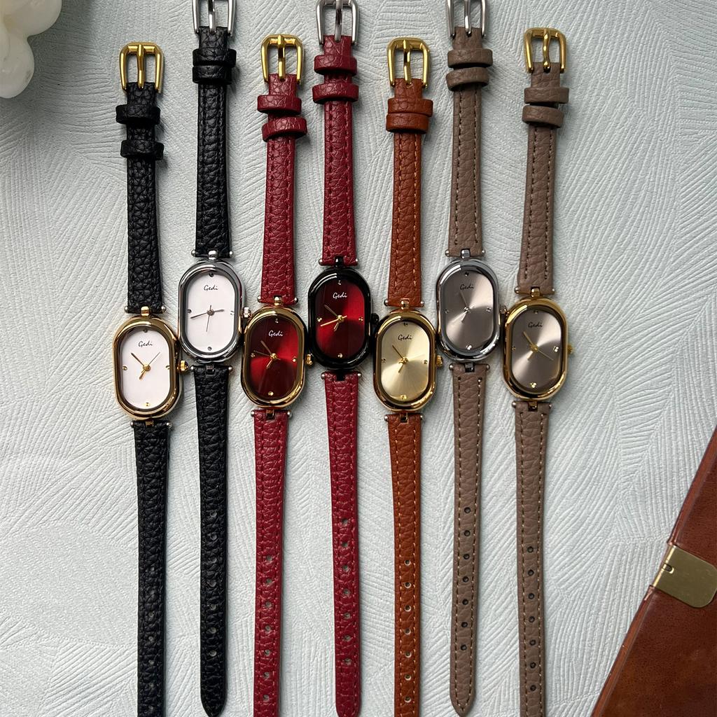 French Retro Oval Watch Female, Wind Exquisite And Simple Temperament Belt Quartz Watch