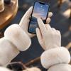Fluffy Touchscreen Plush Gloves Faux Fur Trim Cycling Windproof Gloves  Women