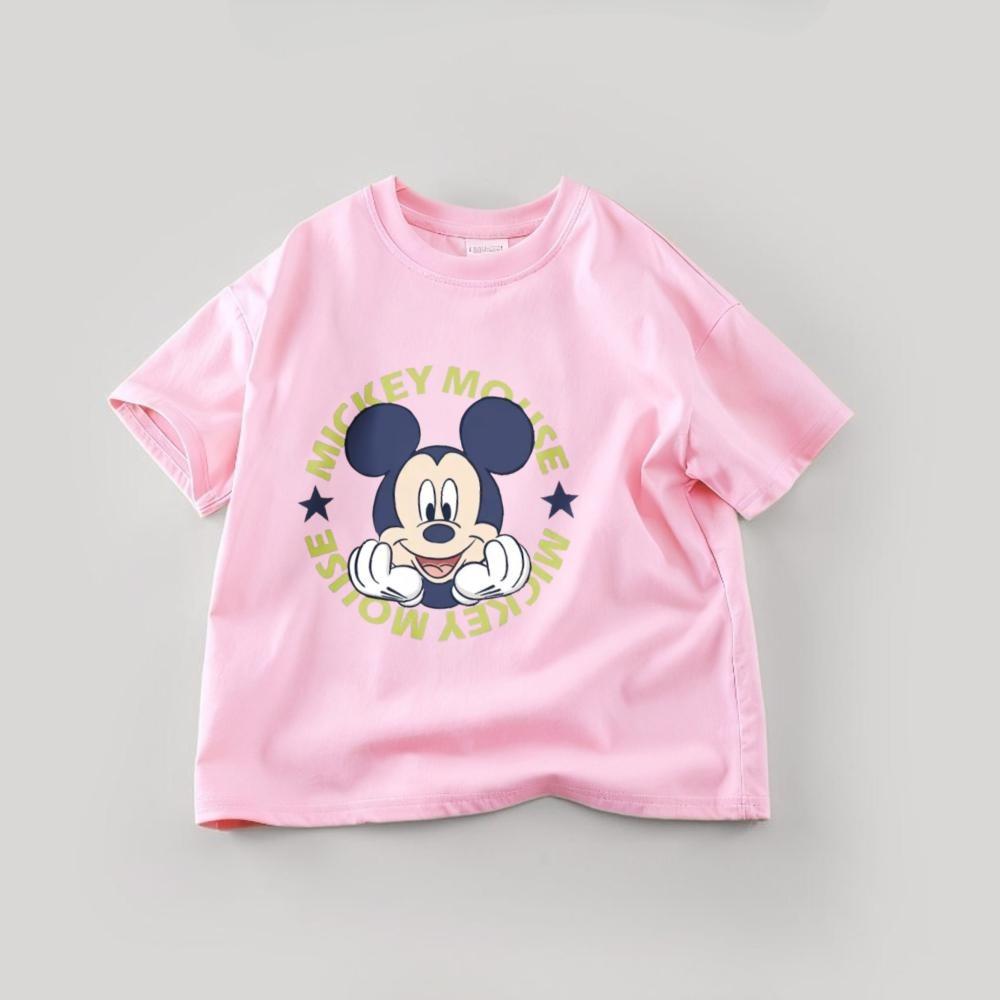 Solid Color  Mickey Children T-shirt Summer Clothing  Cartoon Casual Tees Crewneck Short Sleeved Tops Kids Tees