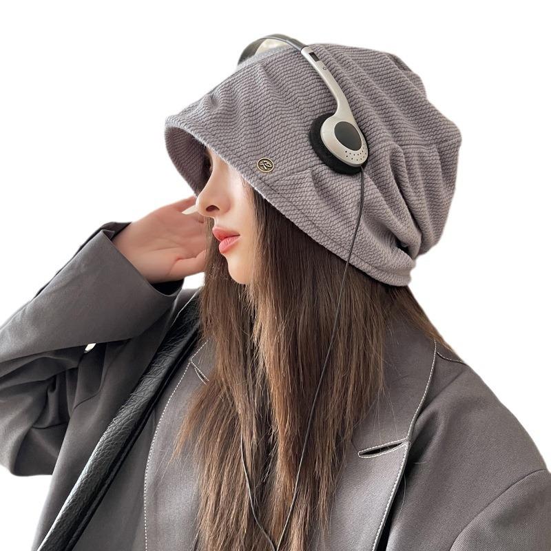 Women's Hat with Big Head Surround Baotou Hat Early Autumn Thin Face Showing Small Cold Hat Korean Version Versatile Pile Hat Trendy