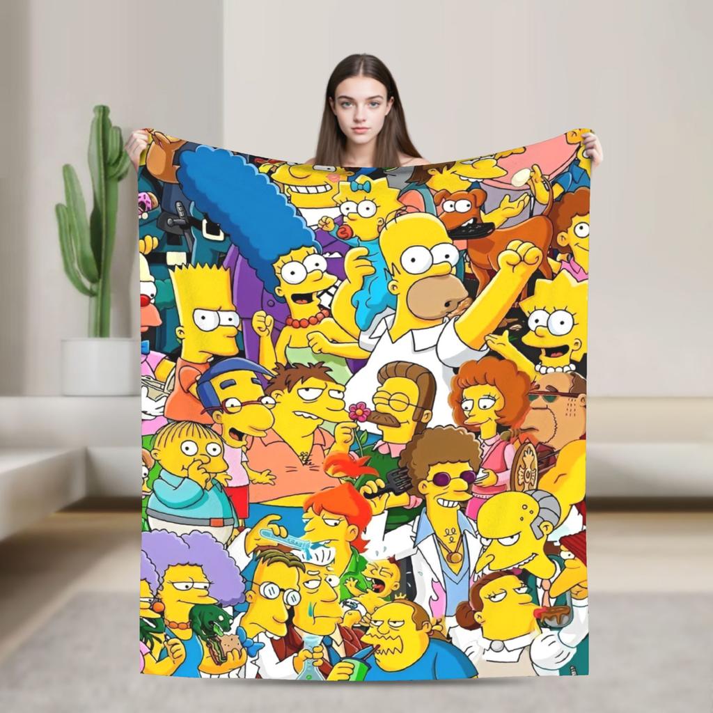 Super Warm Blanket Decorative The Simpsons Cartoon Throw Blanket Flannel Bedspread For Couch Chair Fluffy Sofa Bed Cover