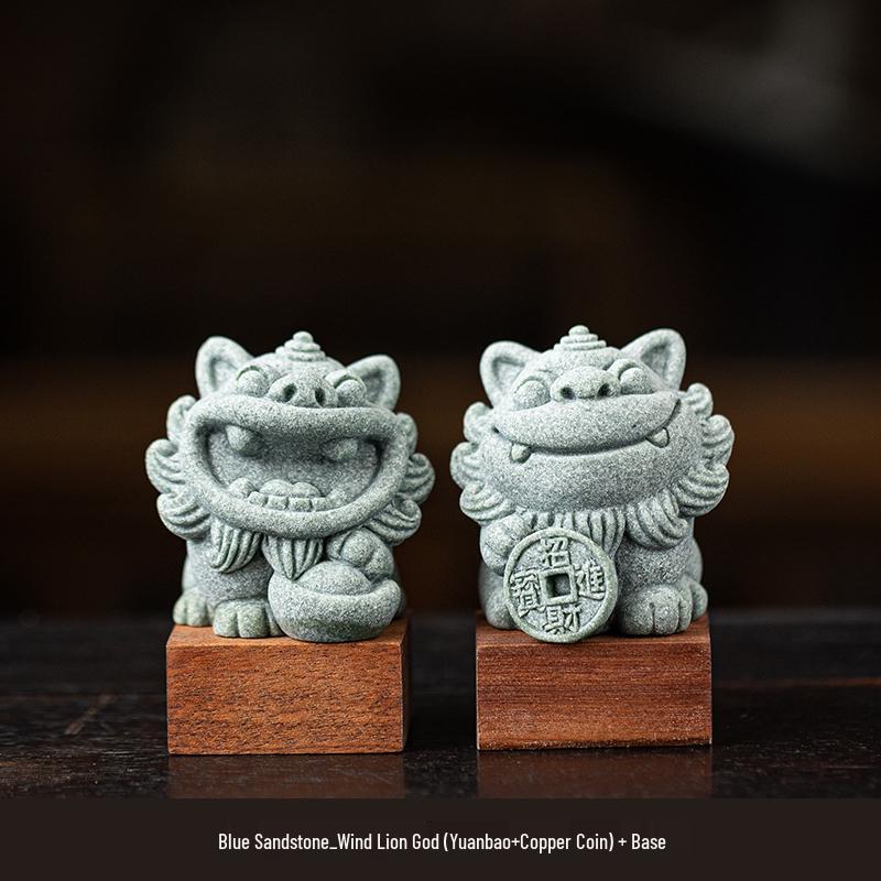 Small Fengshiye Chinese Stone Lion Pair: Desktop Mascot and Creative Tea Pet Ornament for Bonsai and Fish Tank Décor