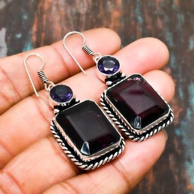 Amethyst, Edelstein, handgefertigter Schmuckohrring aus 925er Sterlingsilber für Frauen