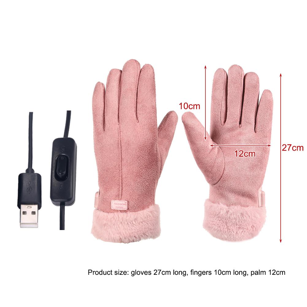 

USB Electric Heating Gloves Heated Full Finger Mittens Touch Screen Windproof Snowboard Ski Gloves Warm Cycling Riding Glove рожевий
