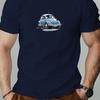 Men Casual Summer T-Shirt with Car Pattern Round Neck Short Sleeve Cotton Non-Transparent Men Clothing