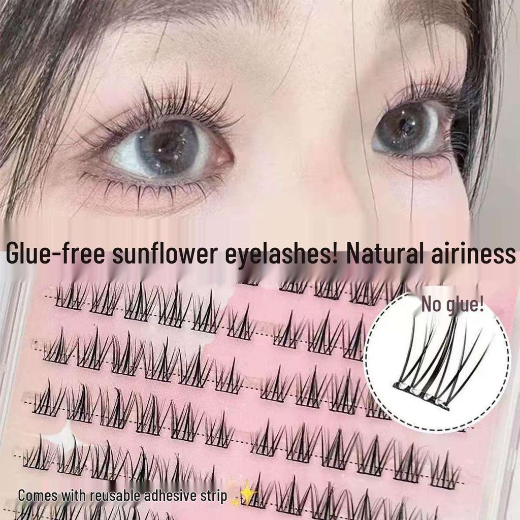Non-Adhesive Natural Sunflower False Eyelashes, 120 Ultra-Soft Segmented Clusters