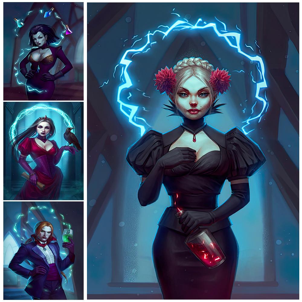 

Ворона и королева ведьм любви, ретро настенная живопись маслом, загадочный волшебник, плакат