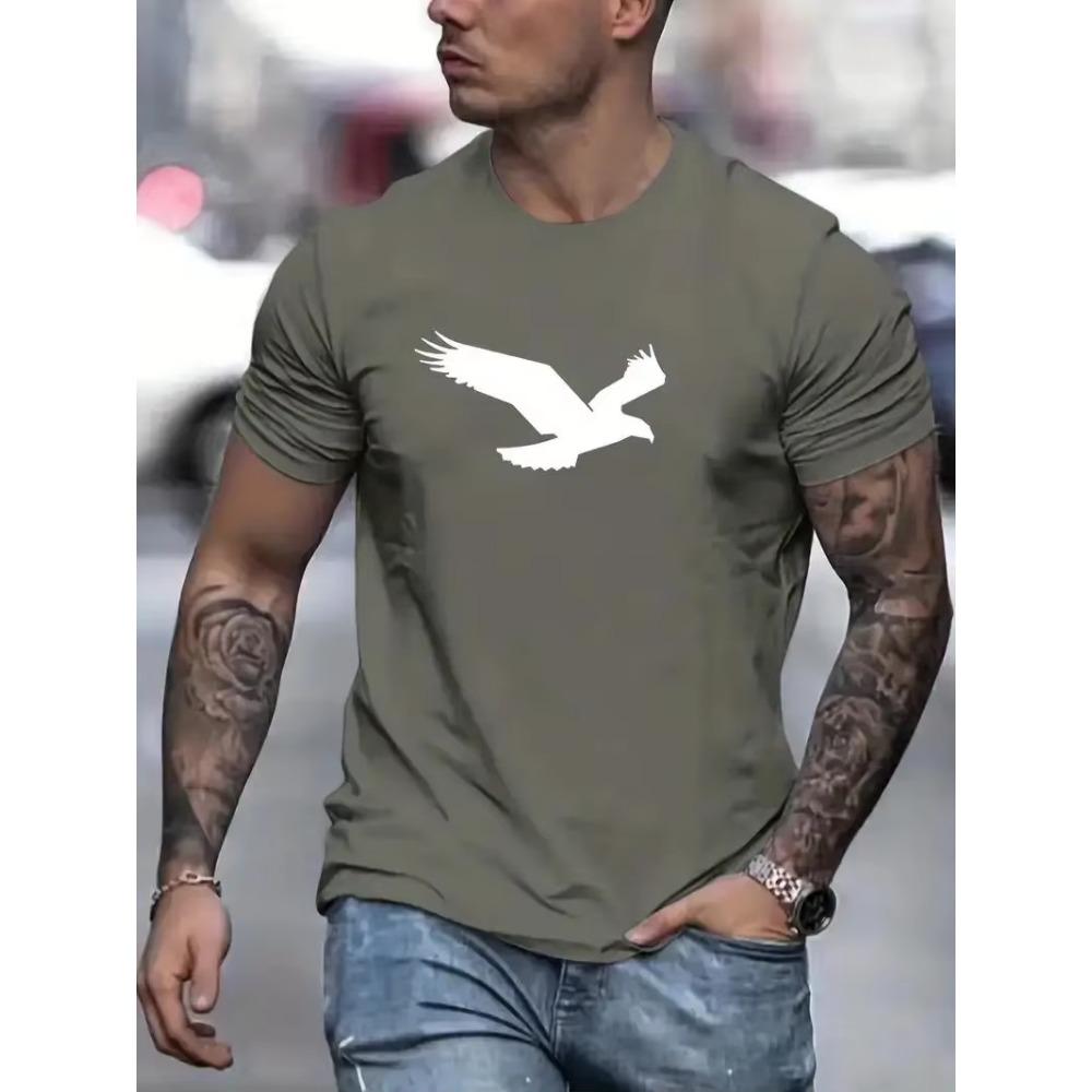 Eagle Pattern T-shirt, Summer and Autumn Men's Casual Street Style Slightly Stretched Round Neck Cotton T-shirt
