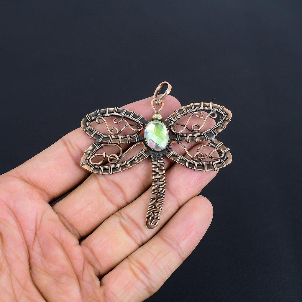 Faceted Mystic Topaz 999 Copper Wire Wrapped Pendant, Handmade Gemstone Pendant Jewelry, Gifts For Wife Brand New Pendant