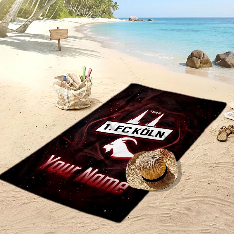 FC Köln Personalisiertes Bedrucktes Strandtuch Fußballlogo Unterstützung Benutzerdefinierter Name Text Absorptionsfähiges Handtuch für Sport Reisen Besonderes Geschenk