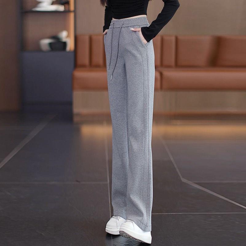 

Women s 2025 Winter Slim Wide-Leg Elastic Waist Drawstring Pants – Versatile Casual Drapey Sportswear Straight-Leg Style L (106-115 lbs)