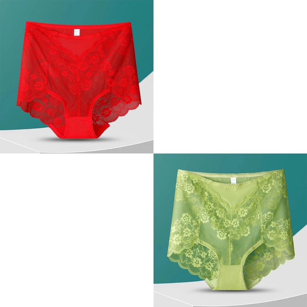 2pcs of Plus Size Women's New Summer Sexy Hollow Lace Non Mark High Waist Triangle Briefs