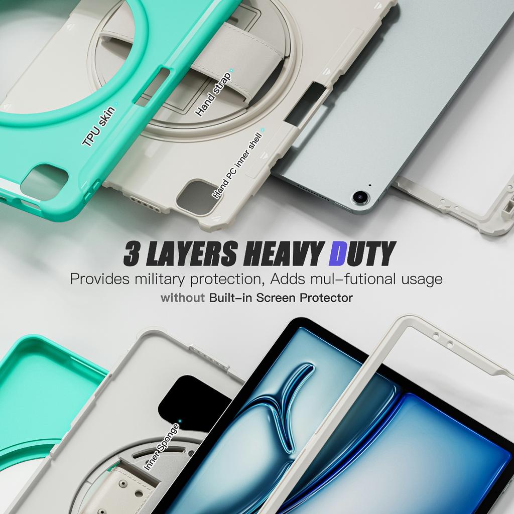 For iPad Air 13 (2025)/(2024)/Pro 12.9 (2022)/(2021)/(2020)/(2018) Case Kickstand PC+TPU+Silicone Cover with Pen Slot