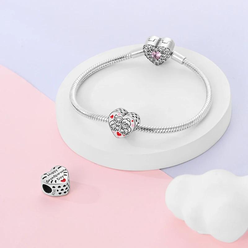 Charmscopper Plated Happy Parent-Child Heart-Shaped Beads Fit Charms Original Bracelet Beads Women Jewellery Making Diy