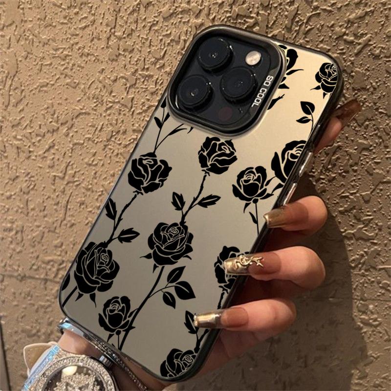 Black Rose Phone Max For iPhone 16 Pro 15 14 13 12 11 Case Funda Bumber Coque