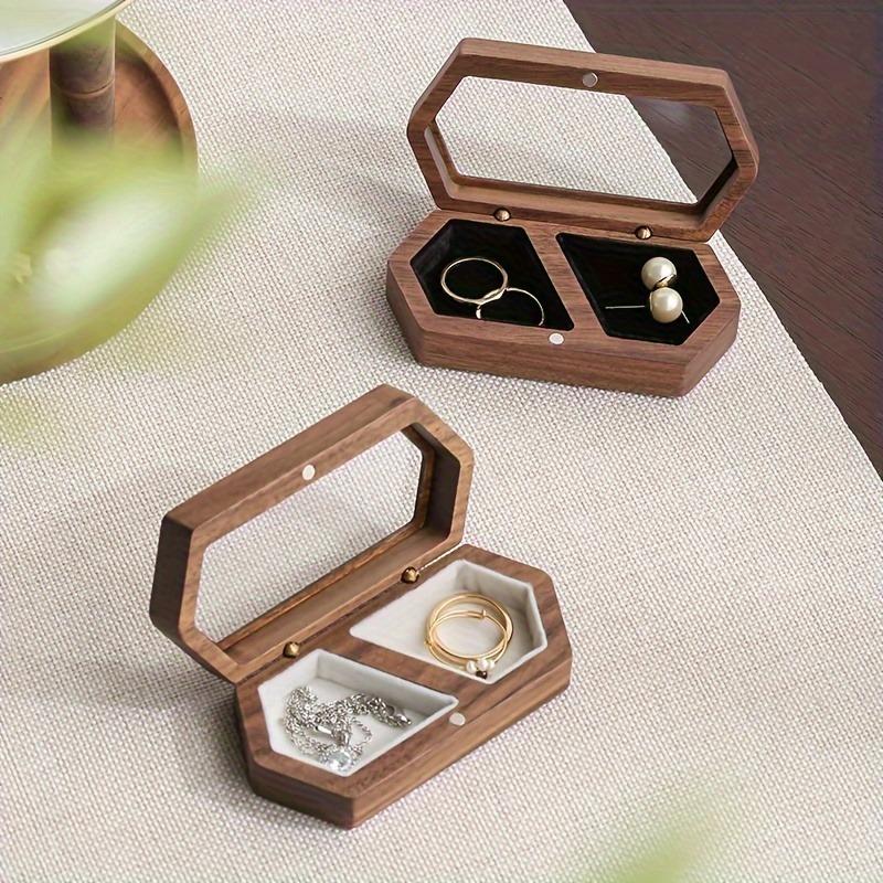1 pièce Boîte à bijoux en bois, Boîte d'exposition vintage pour bagues, Boîte de rangement pour alliances, Boîte de rangement pour boucles d'oreilles et colliers, Petite boîte à bijoux