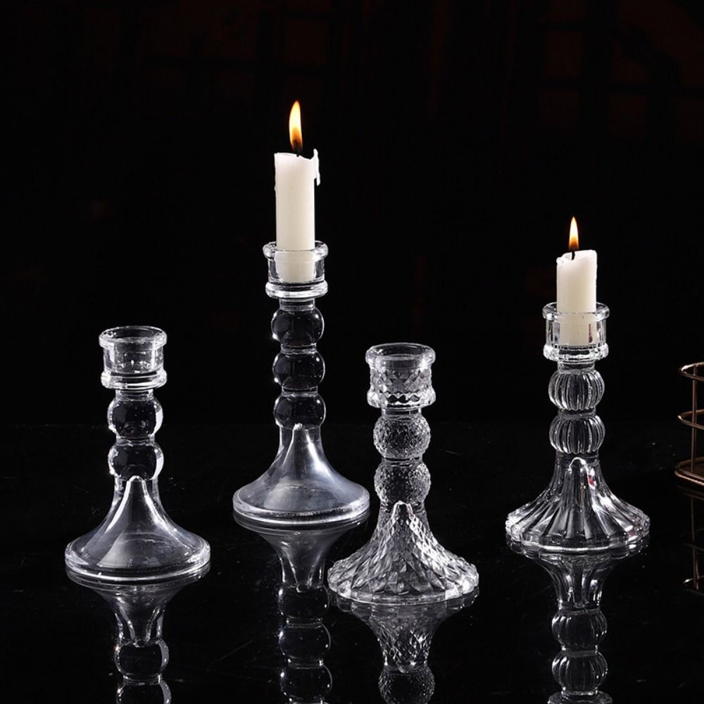 Transparent Glass Candle Holder Romantic Simple Candles Stand  Wedding Decoration