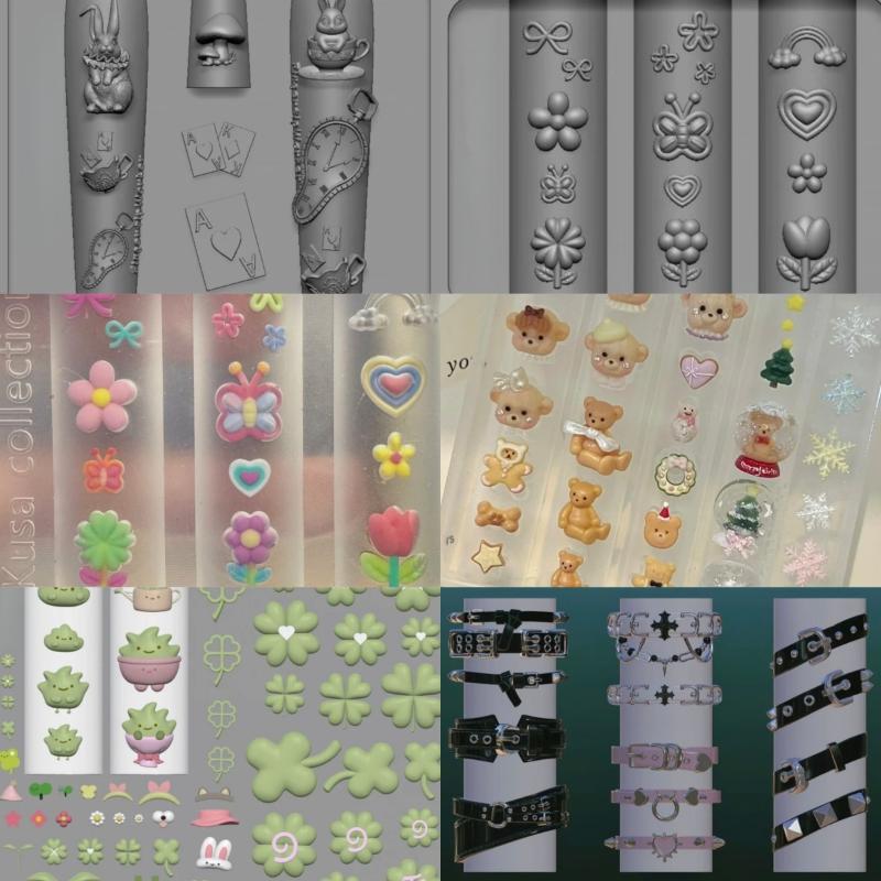 Transparent Silicone Nail Art Mold Belt Buckle Flower Butterfly Four-Leaf Clover 3D Nail Decoration Mold Manicure Template