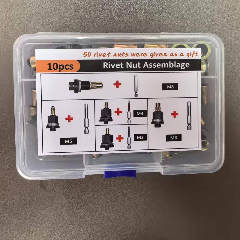 60Pcs Head Rivet Nut Tool M3 M4 M5 M6 M8 Rivnut Kit Carbon Steel Rivnut Set Threaded Rivet Nut Kit Manual Riveter Rivnuts Tool