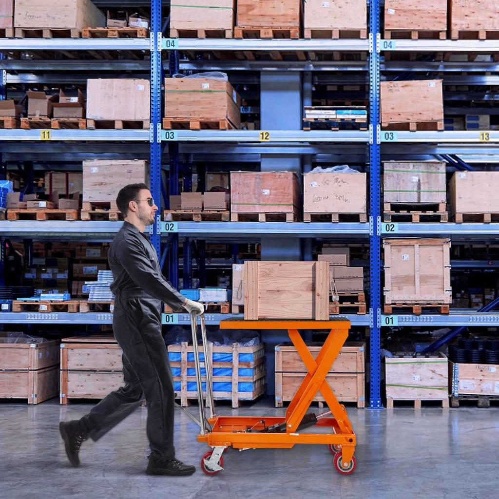 Hydraulic Lift Table Cart, 1100lbs Capacity 35.4" Lifting Height, Manual Single Scissor Lift Table with 4 Wheels and Non-slip Pad, Hydraulic Scissor