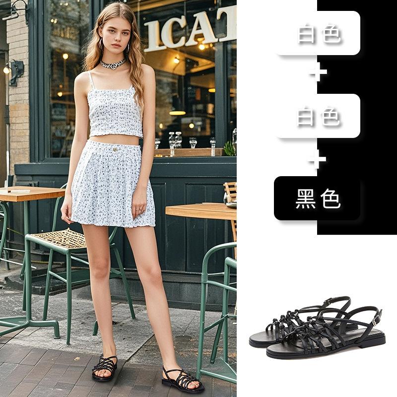 New Woven Sandals Women 2025 Summer French Flat Sandals Women Casual Versatile Fairy Style Roman Sandals Women