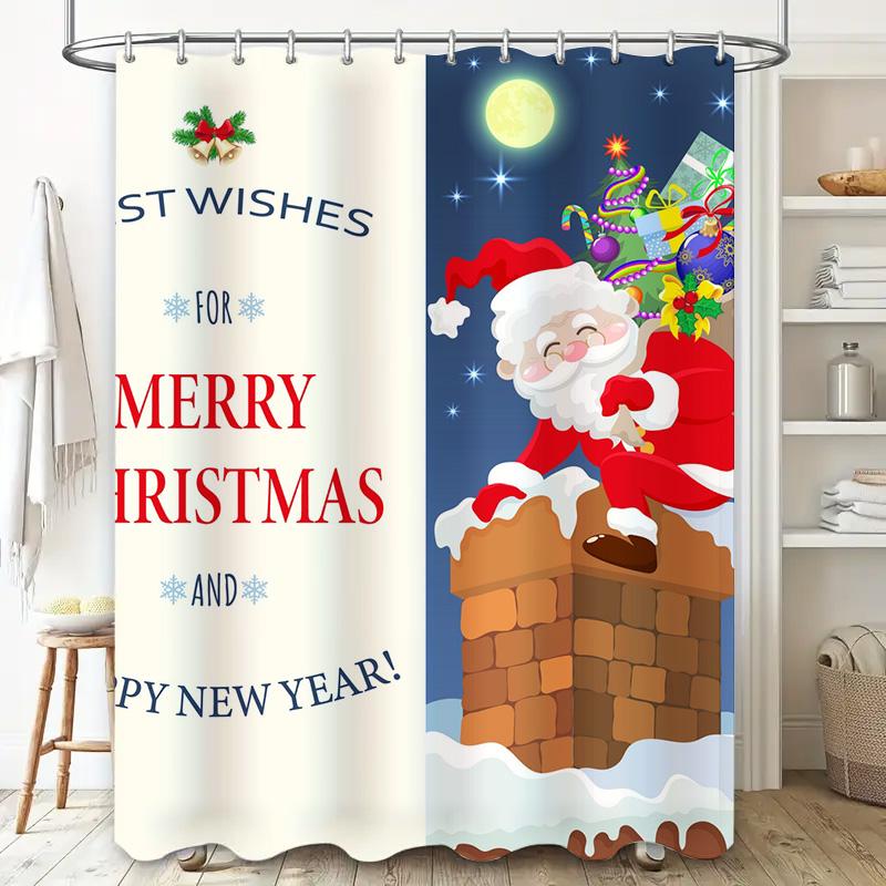 Tu Christmas Shower Curtain Santa Claus Festive Holiday Decor Bathroom Waterproof Home Xmas Pattern Backdrop Festive Season Gift