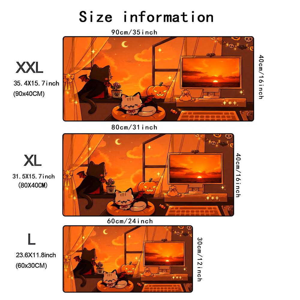 Halloween Cute Ghost Black Cat Pumpkin Forest Gaming Mouse Pad Non Slip Rubber Stitched Edge Mousepad Large Keyboard Desk Mat