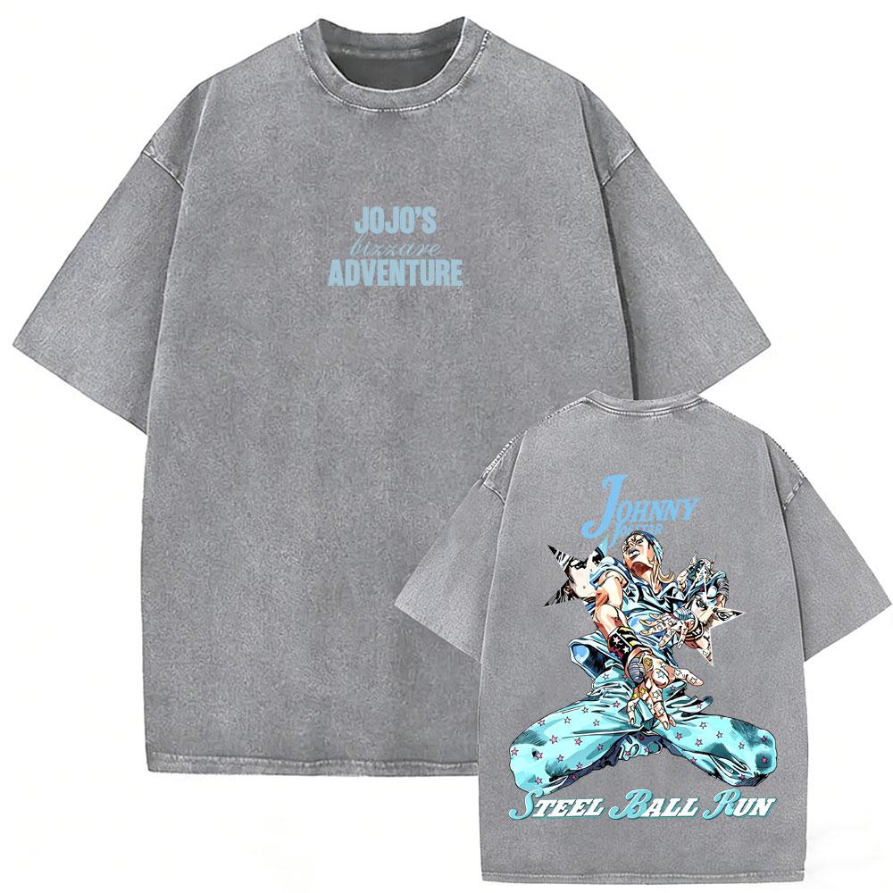 Washed Vintage Anime Jojo Bizarre Adventure Tshirt Retro Manga Giorno Giovanna T Shirts Men Casual Cartoon Oversized Tshirts