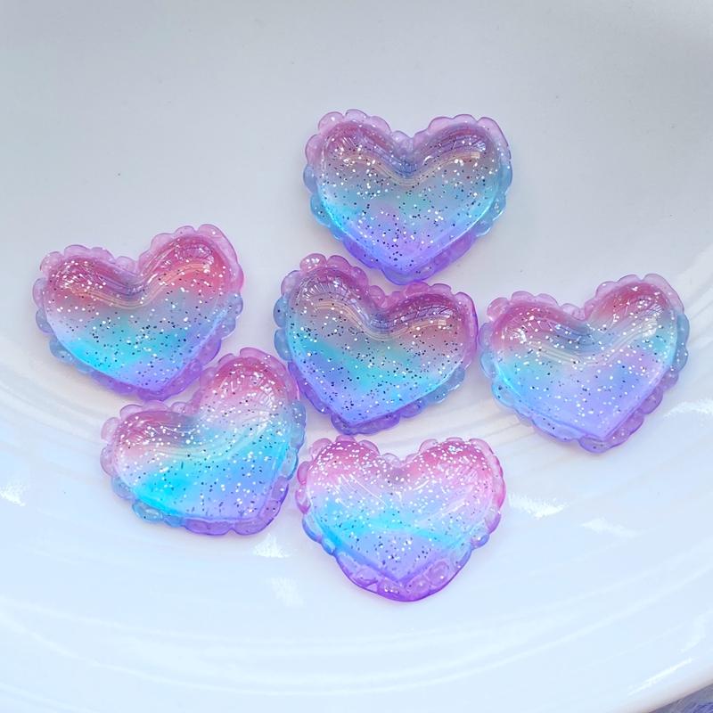10Pcs New Cute Resin Shiny Tricolor Heart Flat Back Cabochon Scrapbook Kawaii DIY Embellishments Accessories