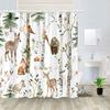 Winter Forest Animals Shower Curtain Black Bear Fox Deer Squirrel Rabbit Watercolour Art Scenery Bath Curtain Set Bathroom Decor