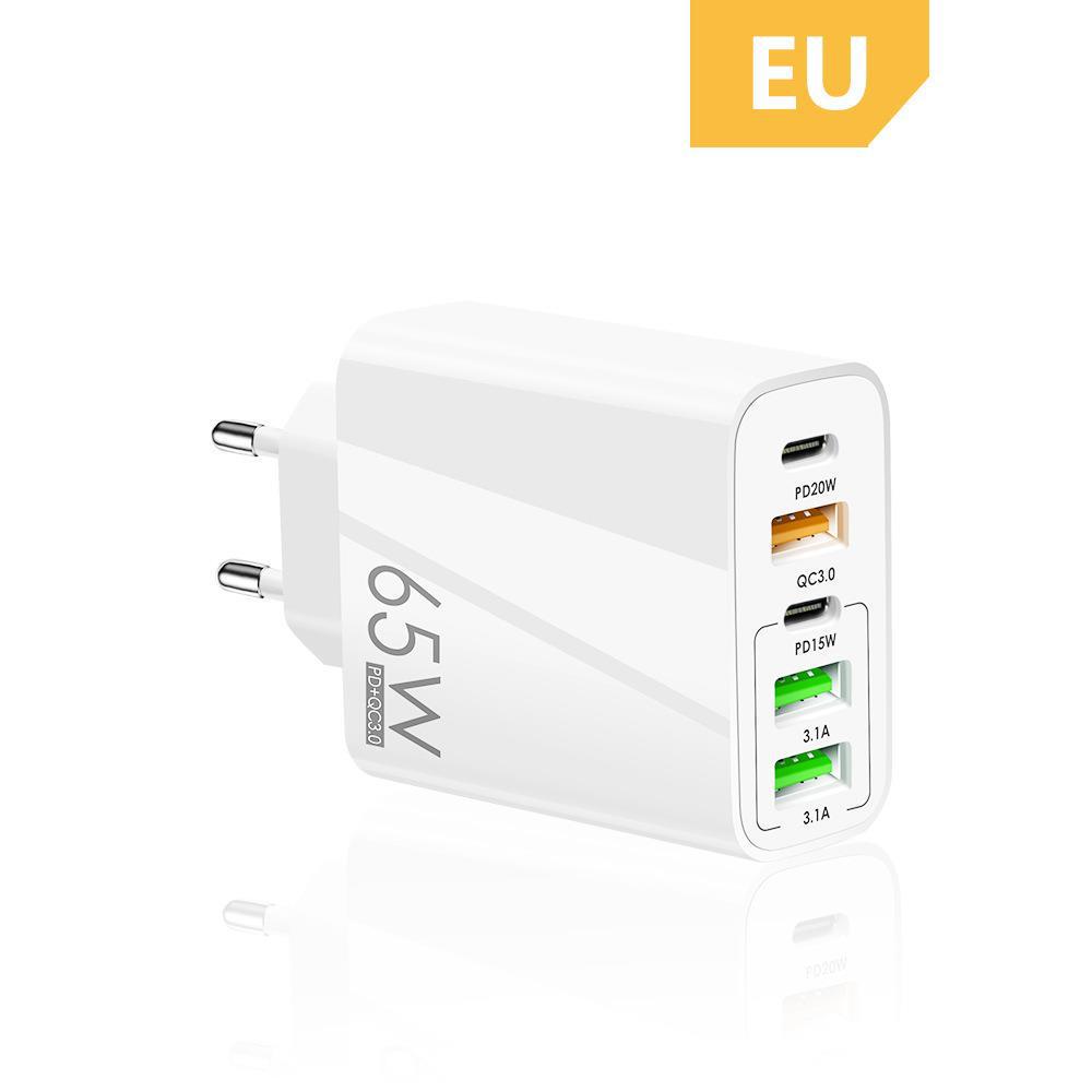 PD65W Fast Charger: 5V3.1A Multi-port Adapter with PD & 3 USB Ports for EU, US, UK