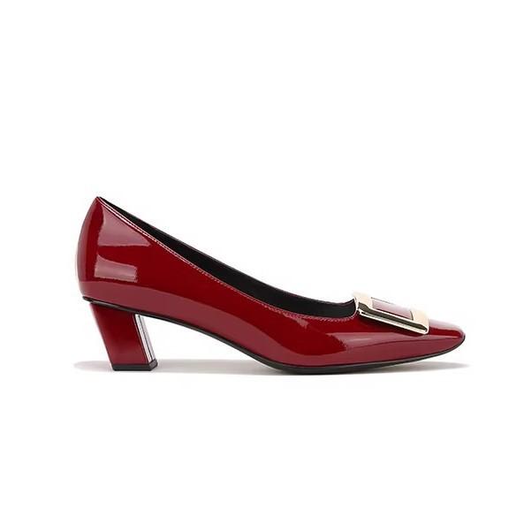 Yuanlitong French High Heels Women's Thick Heels Are Not Tired of Feet 2025 Metal Square Buckle Light Mouth Single Shoes Women's Fashion Versatile