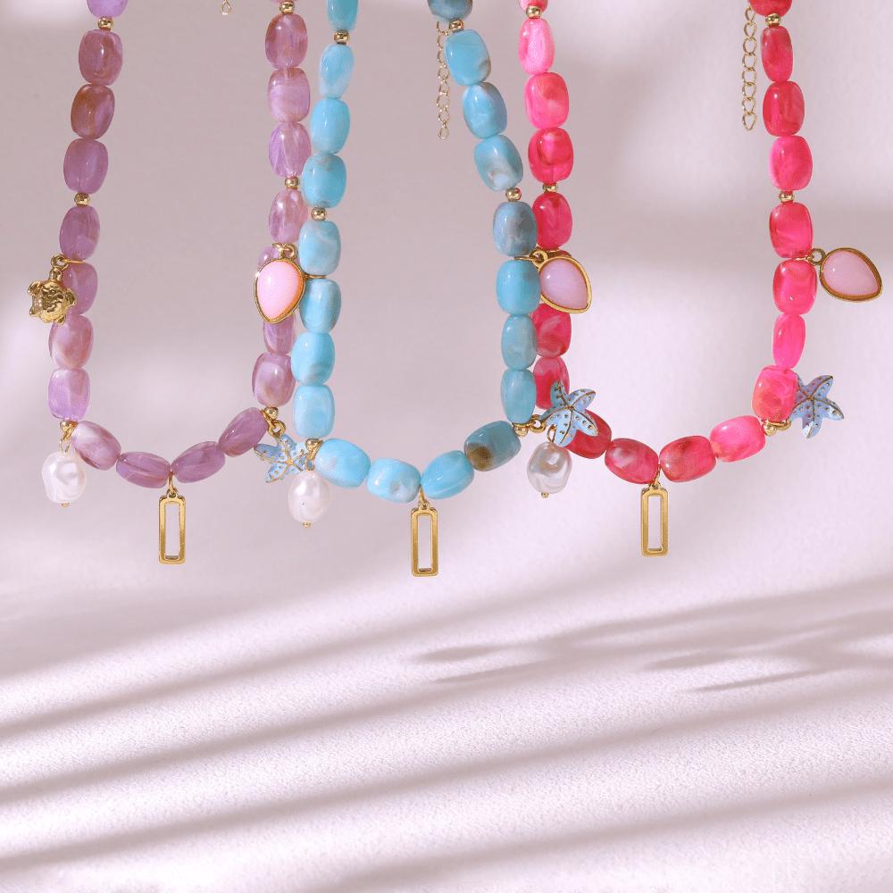 Holiday Style Colored Beaded Necklace, Pendant Versatile Seaside Collarbone Chain