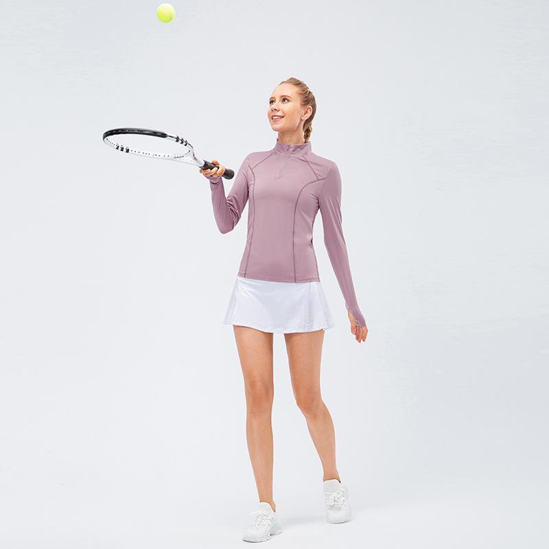 New Women'S T-Shirt Quick Drying Jacket Long Sleeved Yoga Sportswear Fitness Running Slim Fit Top Half Zip Hoodie