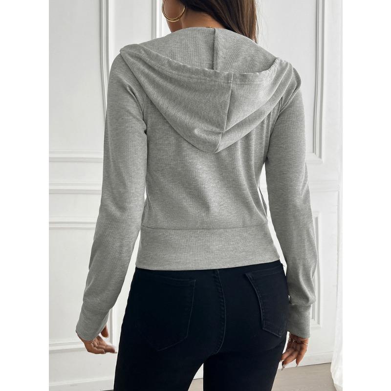 Herbst Damen Temperament Schlank Kurzer Abschnitt Reißverschluss Strickjacke Kapuzenjacke