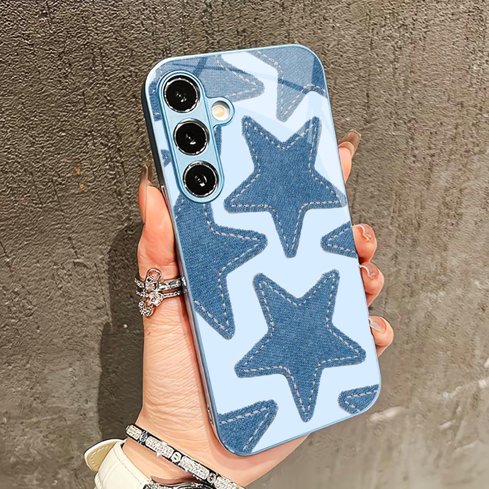 Attractive Blue Star PhoneCase for Samsung Galaxy S26 S25 S24 S23 S22 FE Ultra Plus Built-in glass feel bare machine Men women