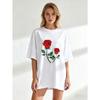 Black Oversized T Shirt With Red Rose Print For Casual Wear