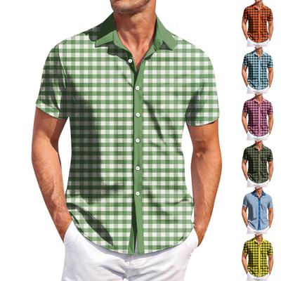 Herren Casual Kurzarmhemd Slim Fashion Herren Plaid Print