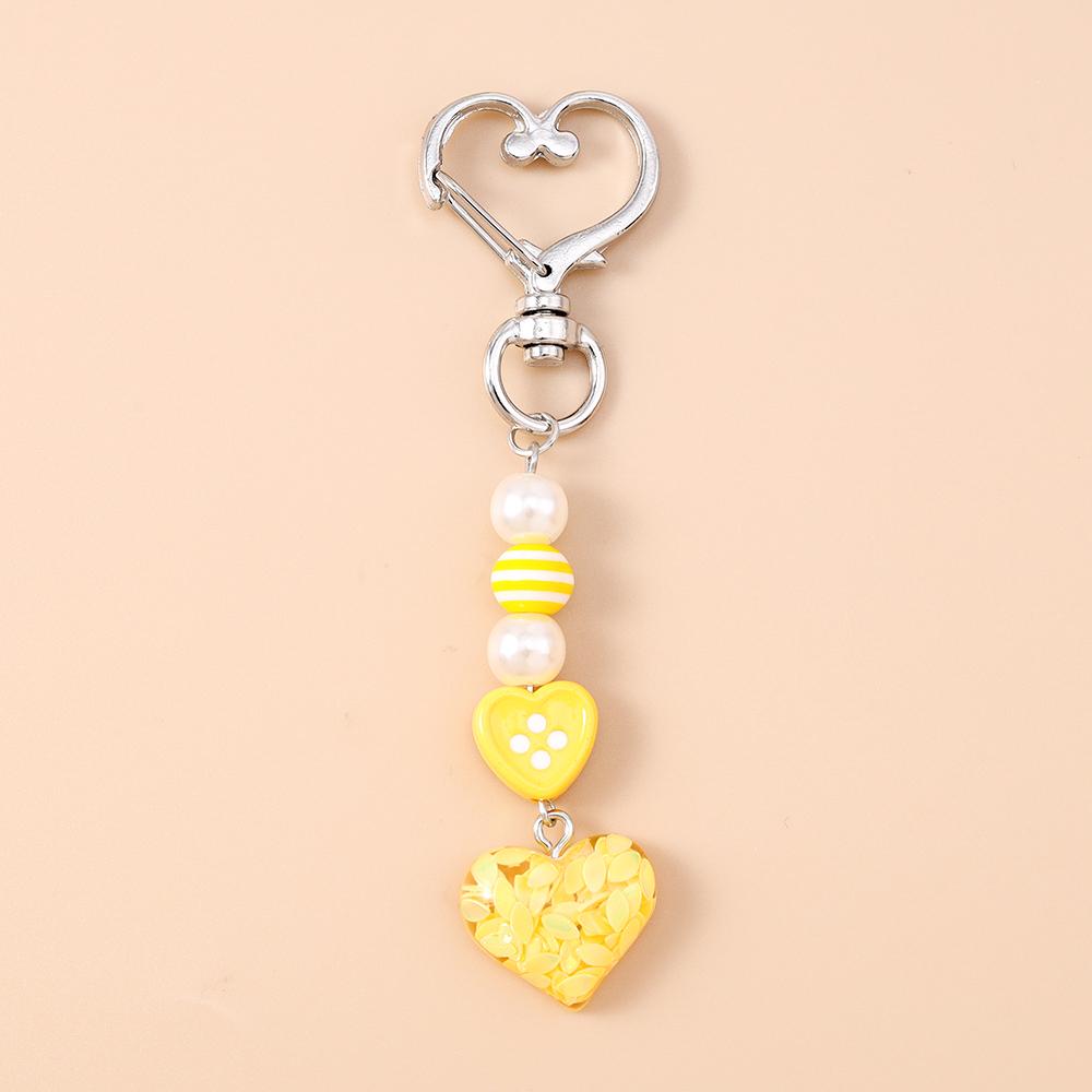 Cute Love Heart Keychain Women Girls Beaded Key Ring Pendant for Handbag Decor DIY Key Chain Jewelry Gift