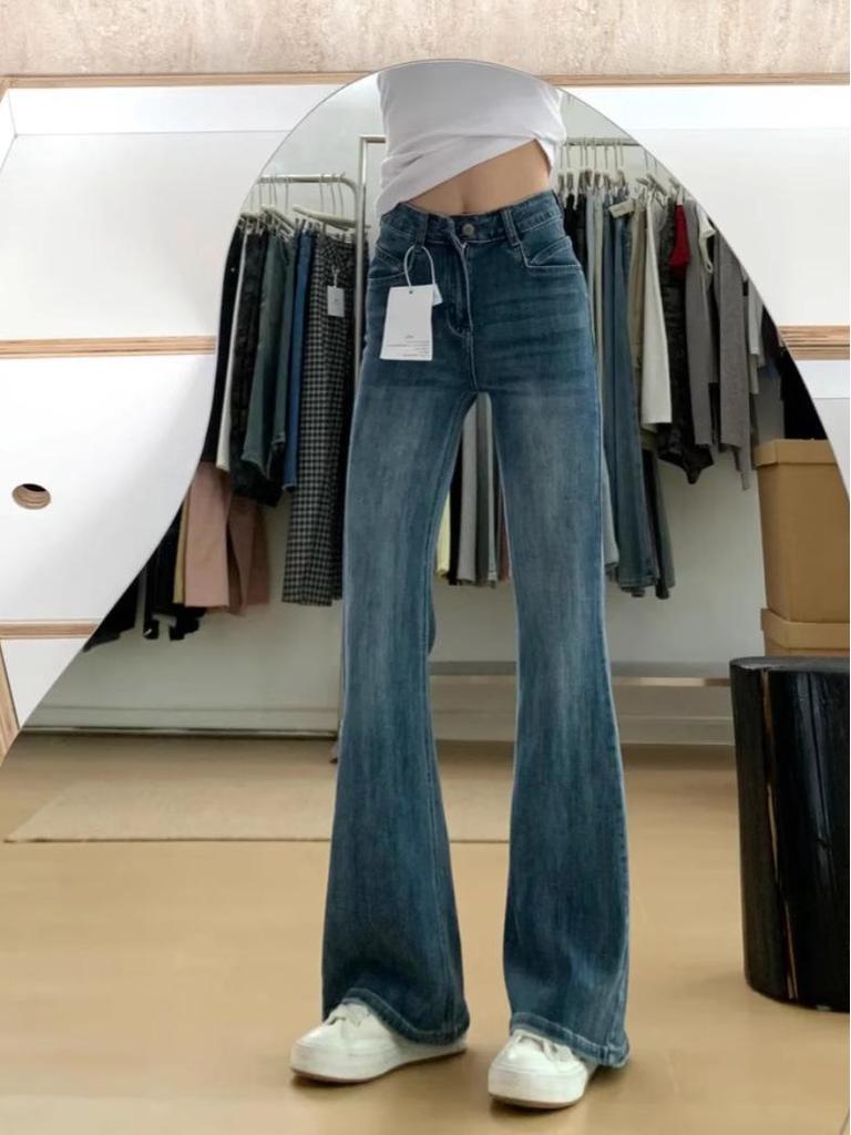 Women's Retro Blue High-Waist Wide-Leg Flared Jeans Plus Size