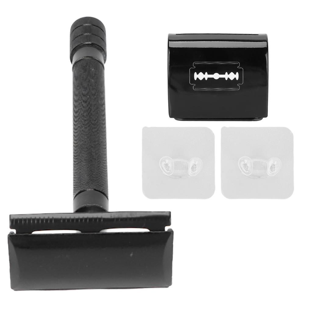 Aparat de ras de siguranță cu lamă dublă și mâner lung, metalic, manual, pentru bărbierit de siguranță, aparat de ras pentru bărbați fără lamă