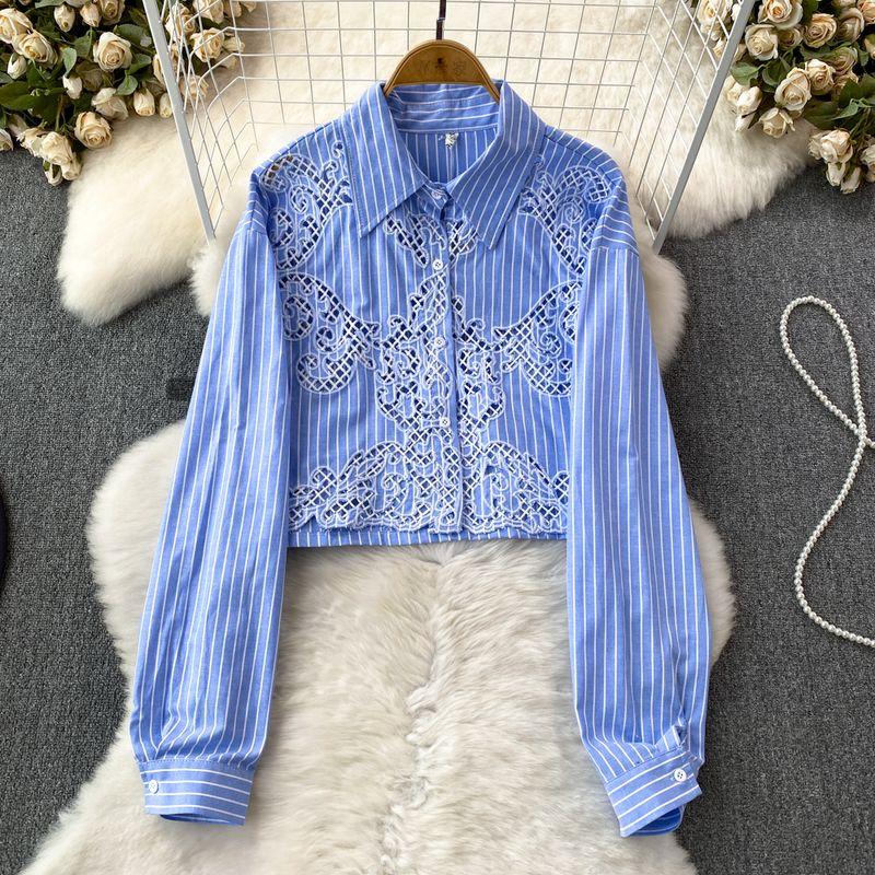 

Шикарный лацкан Однобортный Длинные рукава Вырез Шикарный Вышитый Blue One size