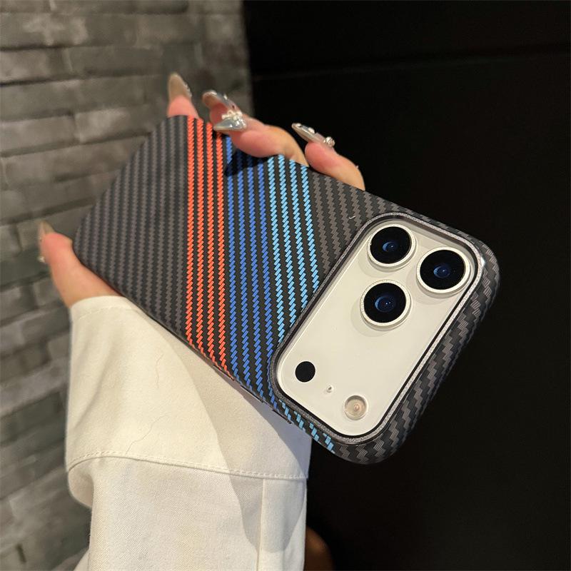 iPhone 17 Pro Max Carbon Fiber Texture Case with Metal Lens Magnet Cover 13