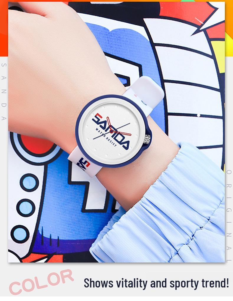 Sanda Stylish Korean-Style Waterproof Watch with Detachable Silicone Band for Men, Women, and Students