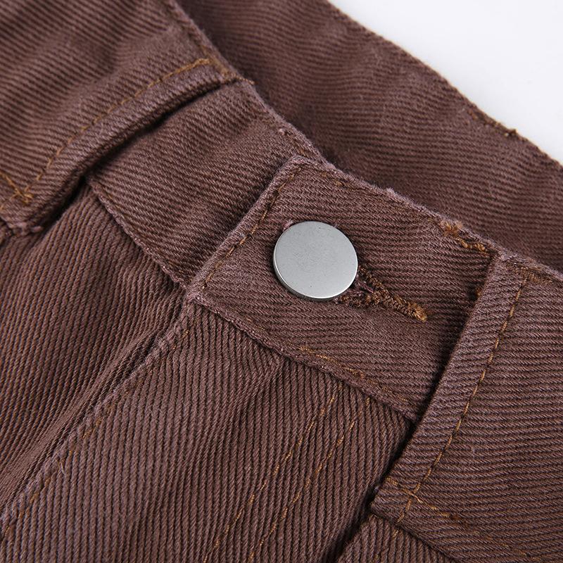 Bruine wijde pijpen cargobroek Dames Koreaanse mode rechte broek Vrouwelijke streetwear Hoge taille Winter 2021 Losse broek