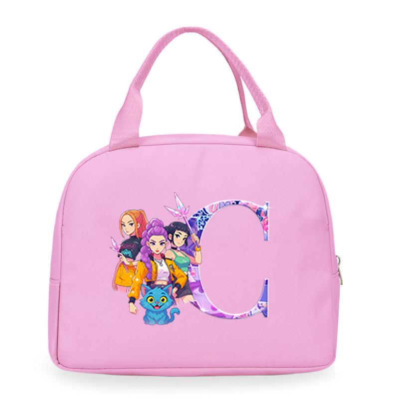Trend Kpop Anime Cartoon Peripheral 26 Letter Printing Bento Bag Commuter Portable Lunch Box Bag