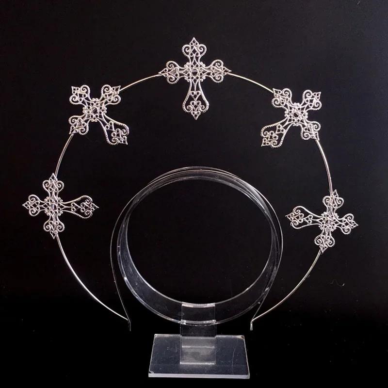 

Silver Gothic KC Halo Crown Headpiece Lolita Sun Goddess Queen Baroque Tiara Halloween Headband Hair Accessories