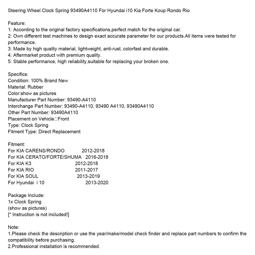 Steering Wheel Clock Spring 93490A4110 For Hyundai I10 Kia Forte Koup Rondo Rio